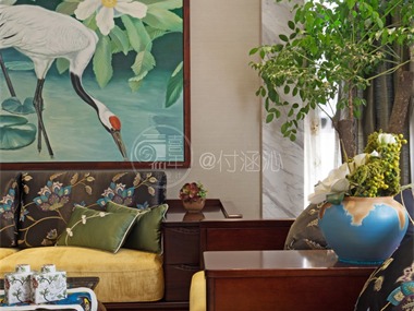 中式客廳沙發背景墻實景圖