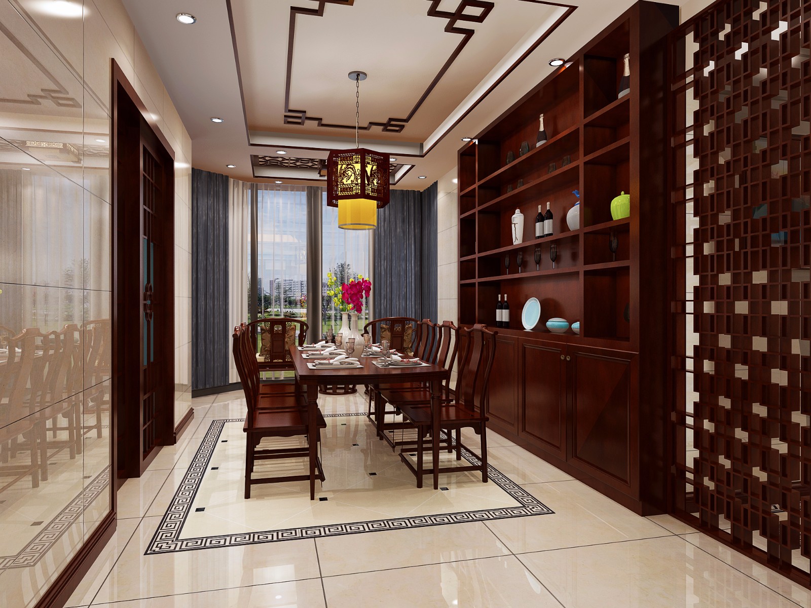 中式餐厅酒柜装修设计 – 设计本装修效果图