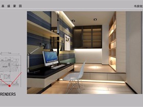 現(xiàn)代書房工作區(qū)效果圖