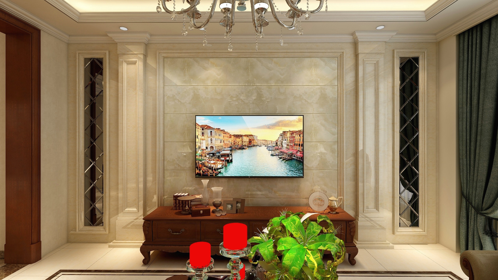 新古典客厅电视背景墙效果图