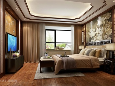 新中式卧室背景墙效果图
